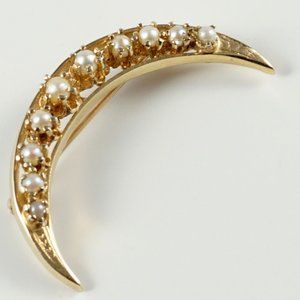 Antique Victorian 14K Gold Pearl Crescent Pin